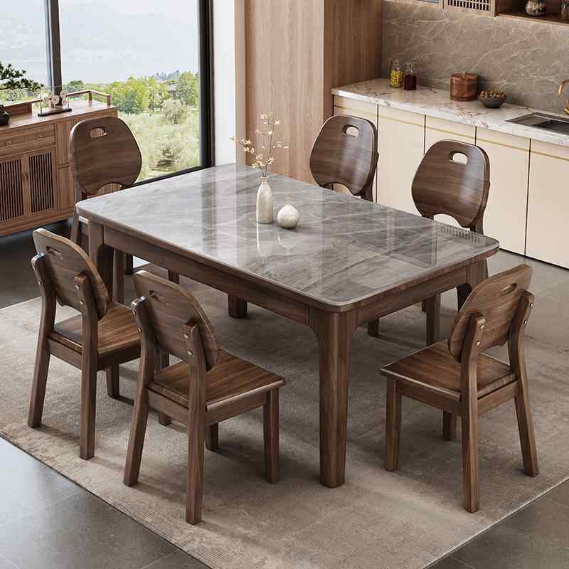 岩板北美黑胡桃木实木餐桌椅组合现代简约小户型家用长方形西餐桌,住宅家具,岩板餐桌,淘宝优惠券,粉丝福利购,淘宝优惠卷