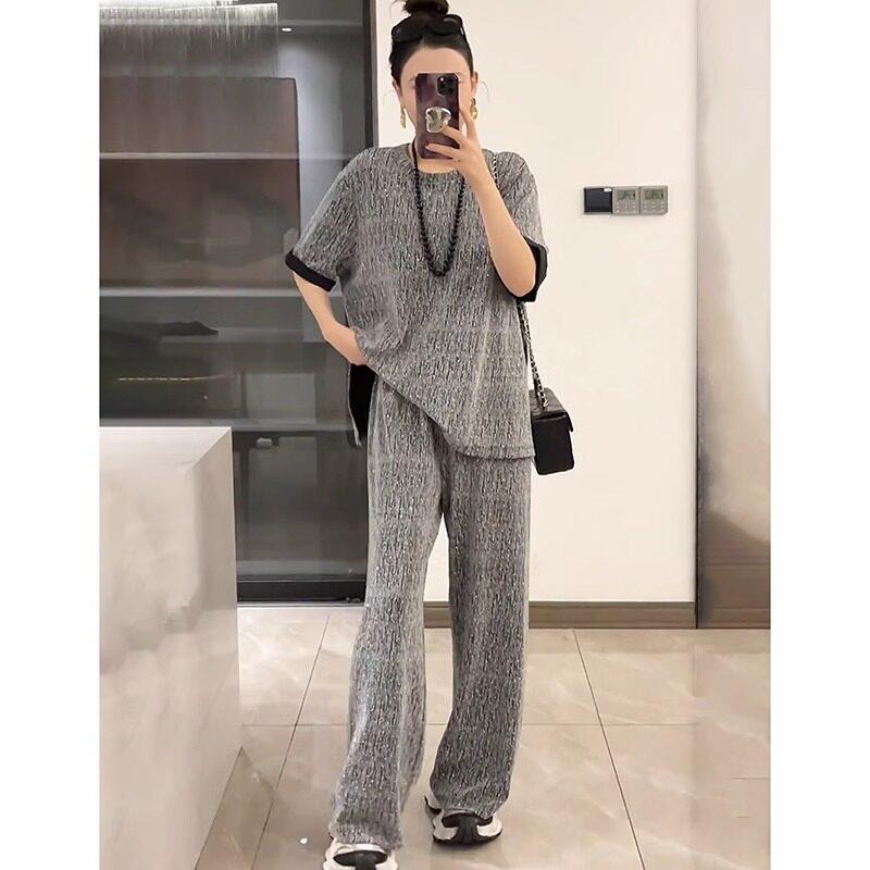 欧洲站时尚套装女2025年夏季新款设计感小众休闲 短袖阔腿裤两件