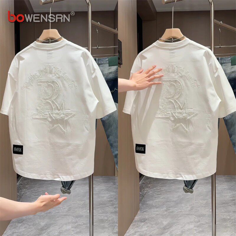 设计感刺绣短袖t恤男士2026新款夏季潮牌重磅圆领半袖上衣服男款
