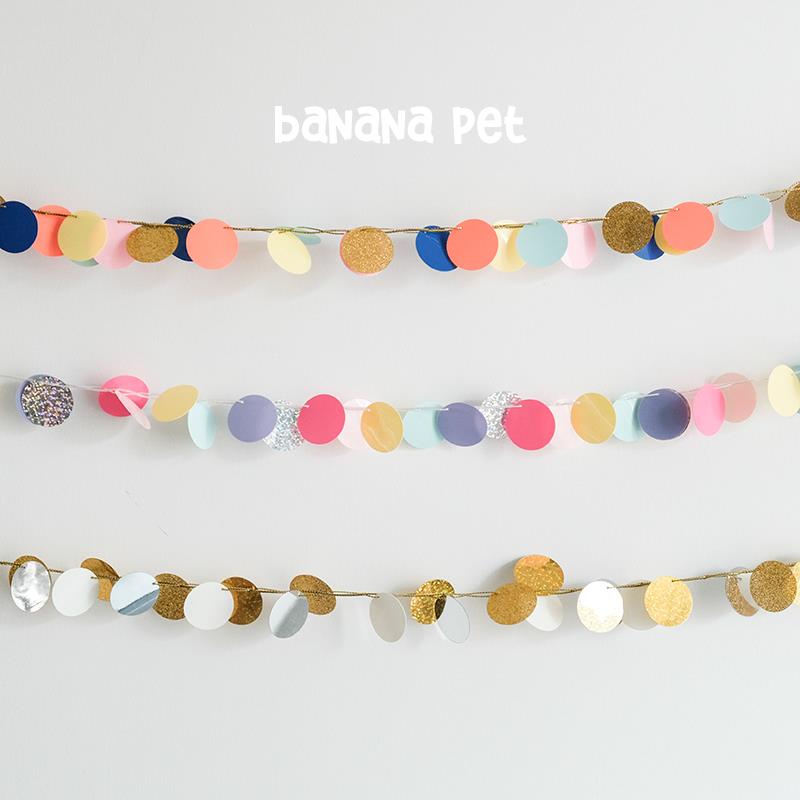 ins风可爱彩色塑料圆片拉旗宠物生日派对节日装饰比熊户外露营布