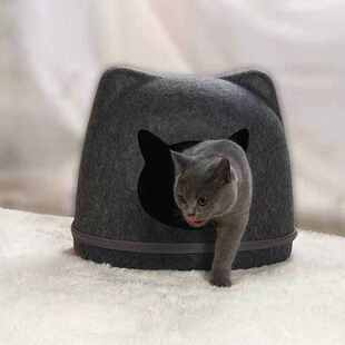 网红宠物窝创意猫形猫窝透气猫床四季 毛毡猫窝方便可拆半封闭式 可