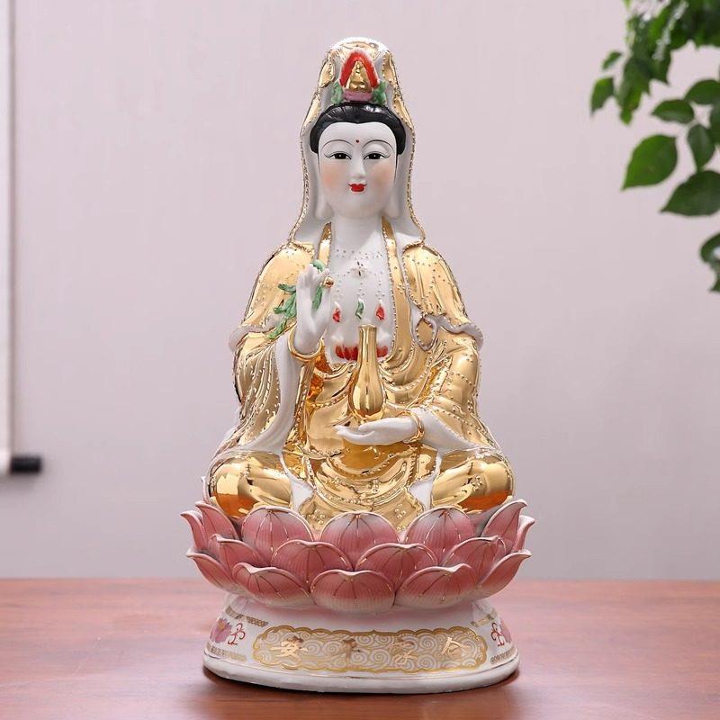 万珠金身坐莲观音菩萨陶瓷佛像南海观世音家居供奉镇宅工艺品摆饰