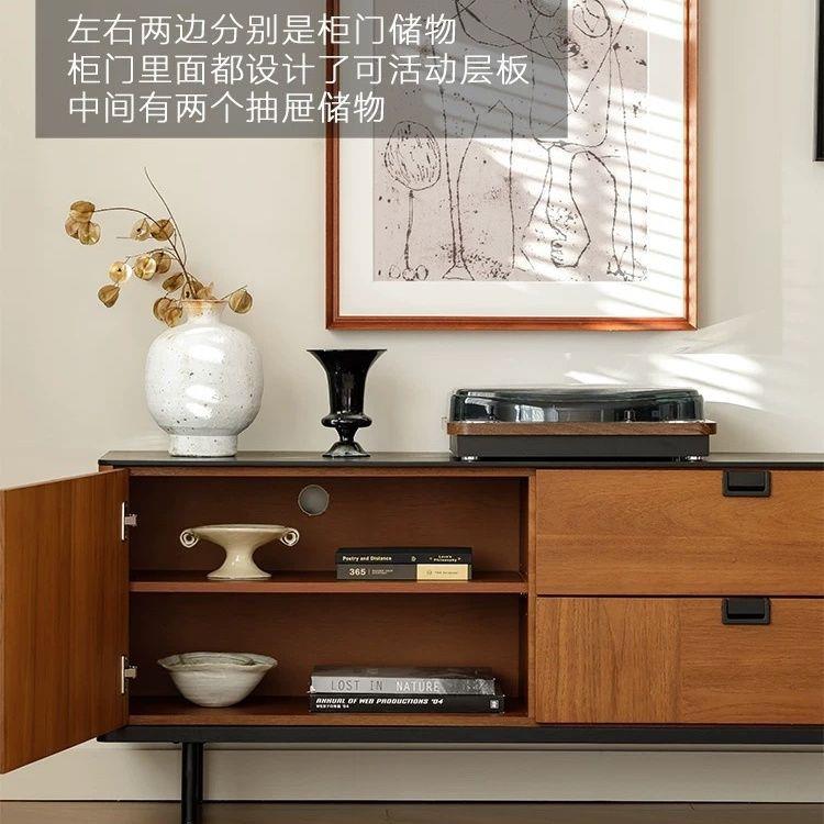 式木电视柜复古现代-储法物柜木餐边中古实实古风电视柜高款地柜