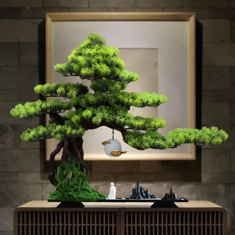 新中式仿真迎客松盆栽摆件入户玄关客厅办公室桌面禅意造景装饰品