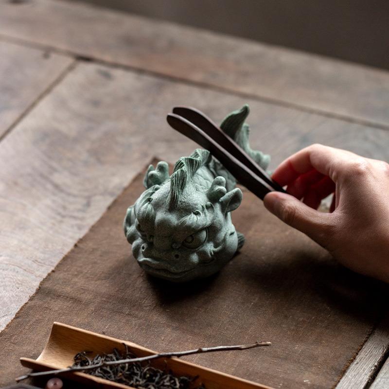 陶怡 中式国潮逗兽记鱼龙装饰摆件 青砂石瑞兽桌面茶宠鱼缸造景