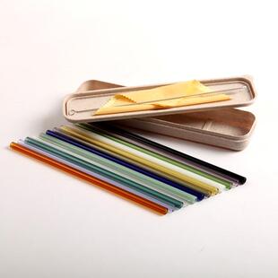 23CM玻璃吸管套装牛奶饮料弯管彩色耐热环保食品级餐具盒装包邮