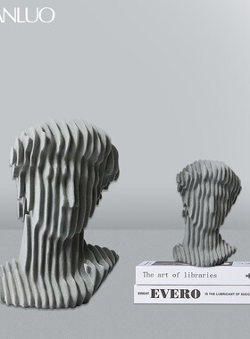 北欧客厅抽象蓝灰切形人头树脂摆件样板间办公室柜内创意软装饰品