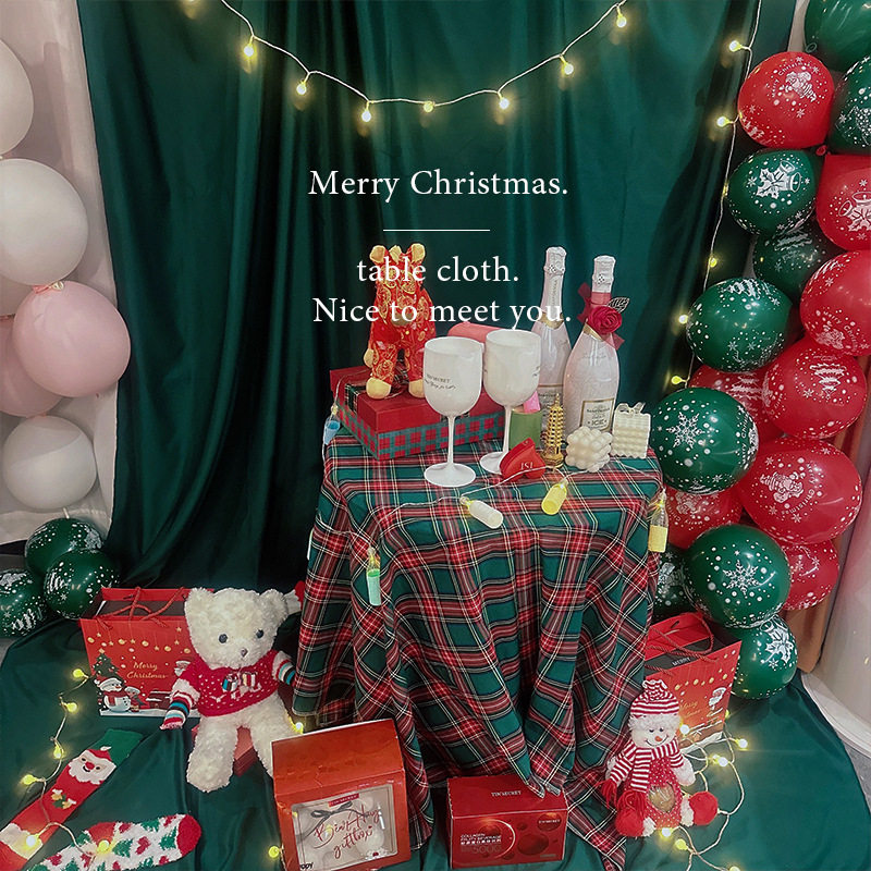 ins圣诞复古格子布桌布拍照背景布装饰儿童宠物写真春节摄影道具