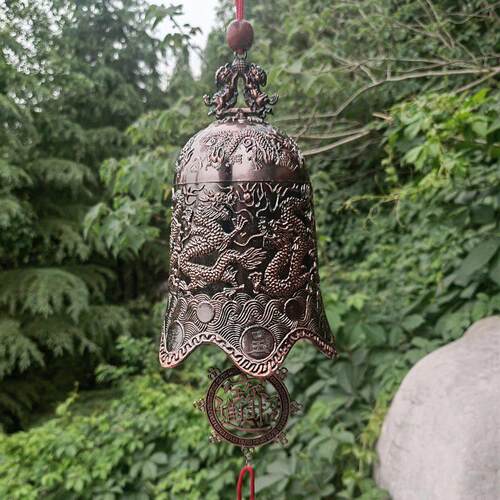 九龙铃铛风铃挂件铜合金双耳麒麟大号仿铜钟居家房檐门窗檐子挂饰