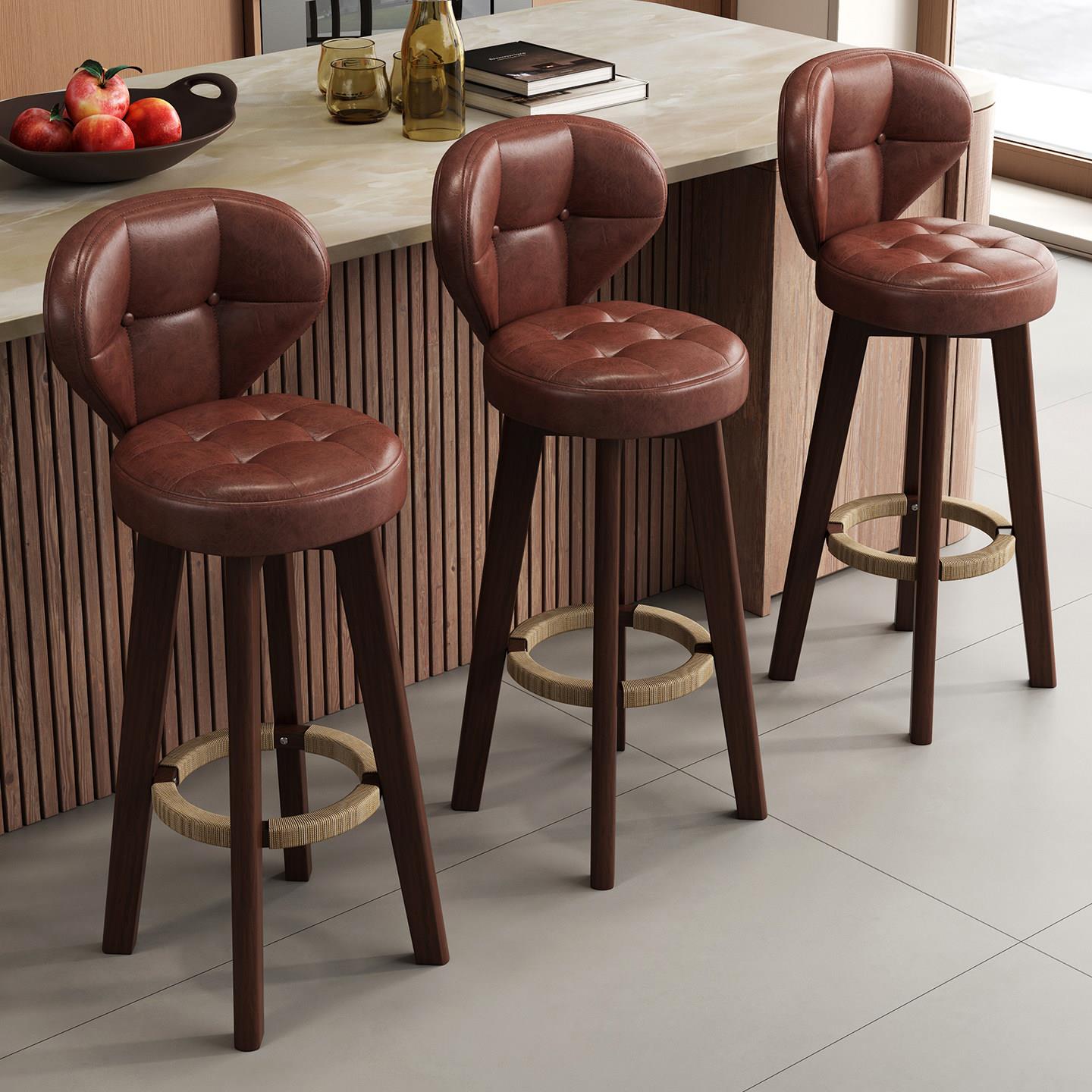 实木吧台椅家用久坐不累旋转高脚凳收银柜台酒吧椅轻奢靠背高脚椅