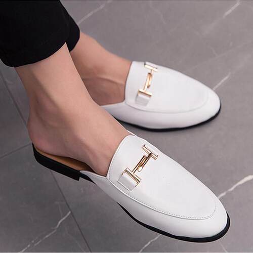 夏季包头半拖鞋男士外穿透气一脚蹬懒人皮鞋无后跟凉拖鞋豆豆鞋