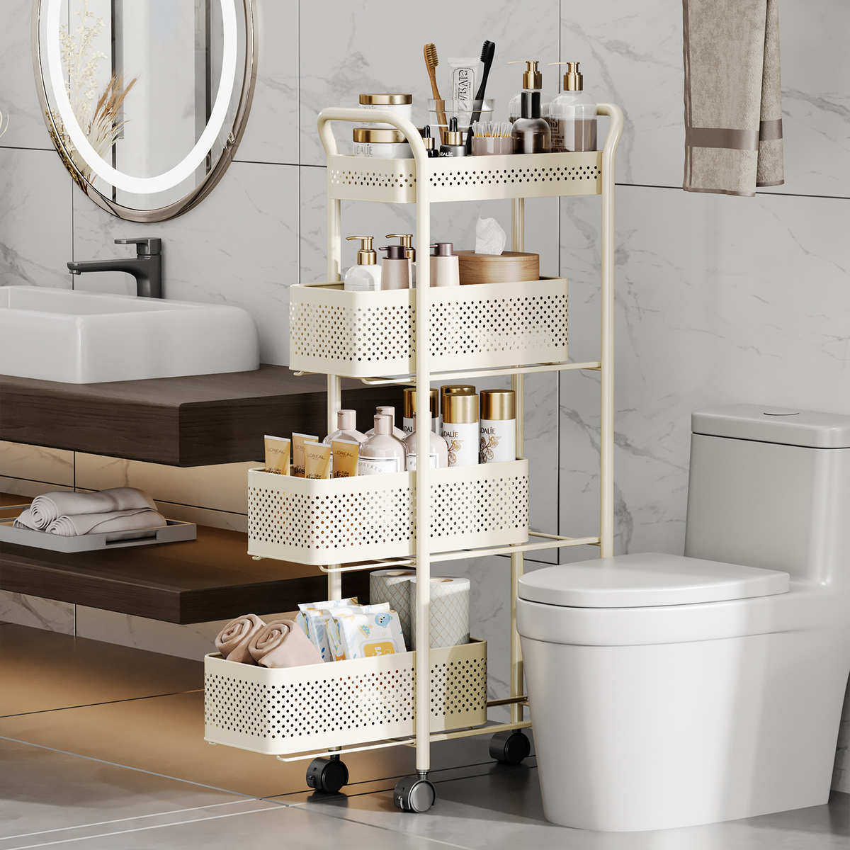 厨房夹缝冰箱置物架侧收纳菜篮子小推车落地多层储物架抽拉可移动