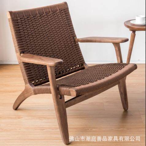 CH25沙发椅家用阳台客厅编绳民宿躺椅小户型单人沙发高靠背实木