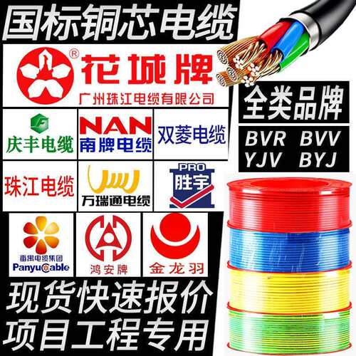 珠江电线国标铜芯2点5平方4线缆BVR家用BV4纯铜6软线2芯yjv电缆线