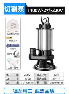 9P6561E泥泵抽泥沙池塘清淤粪吸粪22v化粪池淤泥抽泵切浆割污水泵