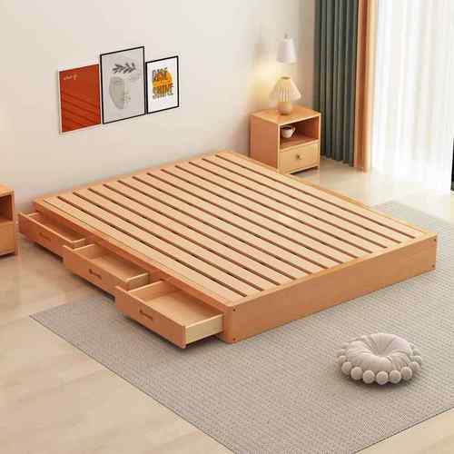 榉木榻榻米床架实木排骨架无床头双人床日式地台落地矮床硬板床板