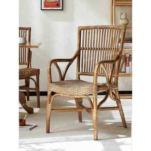 藤椅真藤靠背单人餐椅老藤椅覆古休闲藤椅民宿阳台沙发椅手工编织