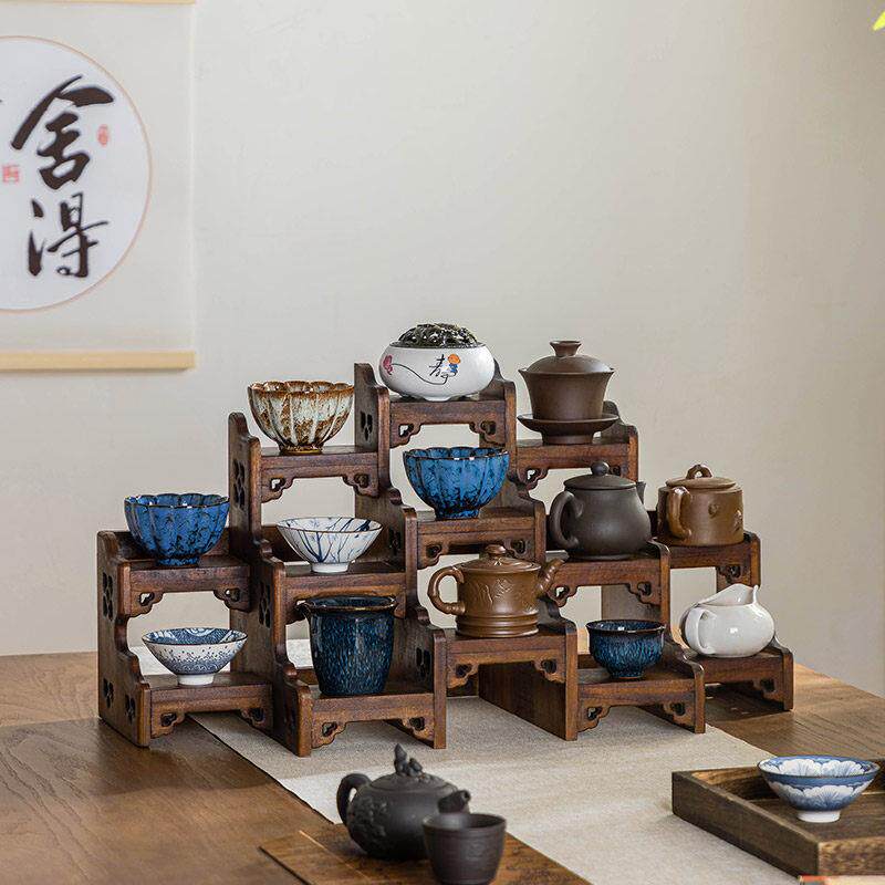 放中实木示紫砂壶展架小博古架式桌面bbj002茶壶摆架茶具置物架茶