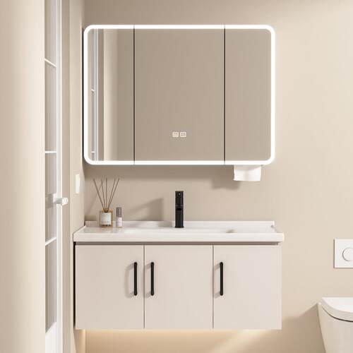 蜂窝铝浴室柜组合陶瓷一体洗手盆卫生间洗脸池洗漱台面盆柜简约款