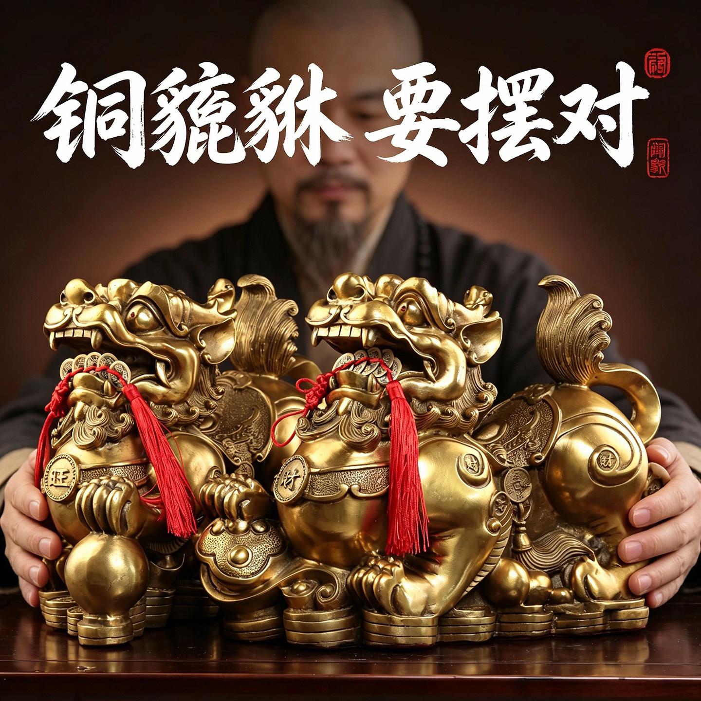 铜貔貅招财摆件一对纯黄铜镇宅貔貅风水皮丘家用店铺开业装饰房间