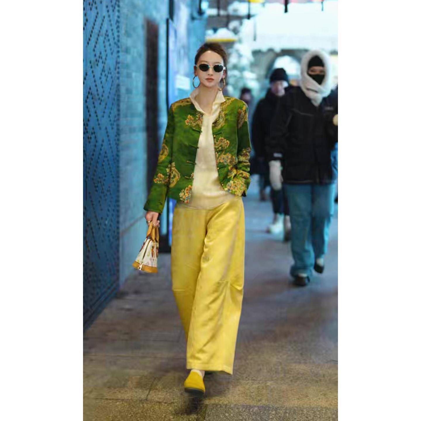 极速民族风时尚套装女2026春季新款提花盘扣外套+打底衫+阔腿裤三