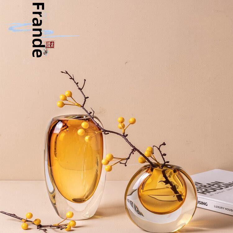 Fran现代无障碍豪华玻璃花瓶插花玻璃花器皿会议桌装饰高端软装