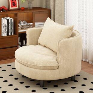 可旋转圆形沙发椅灯芯绒圆形休闲椅客厅卧室办公室圆形沙发椅单人