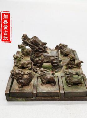 古玩杂项彷古老铜器十二生肖九龙至尊印章摆件老物件收藏铜器篆印