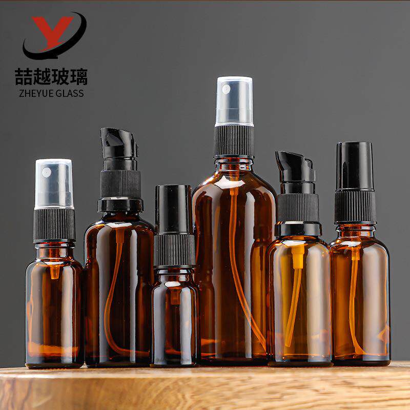 现货30ml茶色精油瓶黑塑料喷雾瓶棕色玻璃分装瓶便携护肤品小样瓶