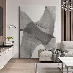 过道抽象巨幅高级线条玄关落地白灰奢感挂画轻装饰画入户客厅黑画