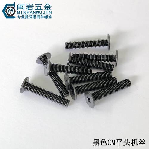 供应薄头十字机丝CM1.6/2/2.5*2-16 304不锈钢镀黑锌 平圆头螺丝