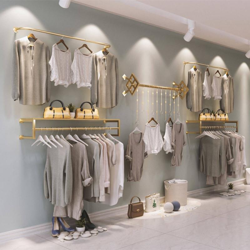 金色服装店男女童装上墙展示架创意壁挂式墙上货架组合挂衣服架子