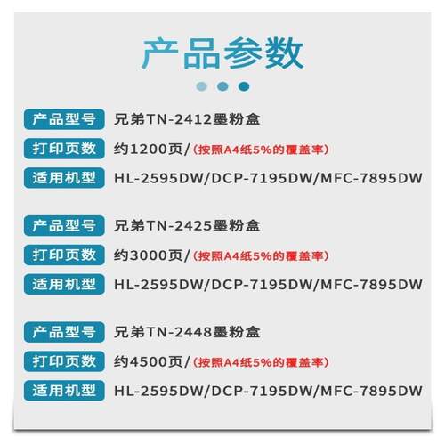 原装兄弟 TN-2412 2425 2448粉盒 2450 2595 7195 7895 2535 硒鼓