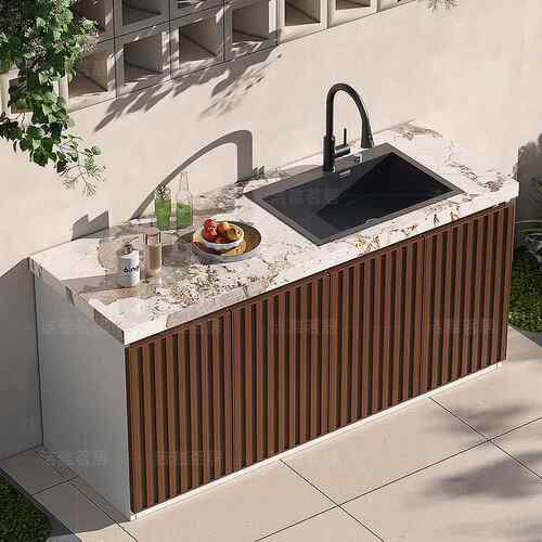 庭院岩板操作台露天水槽户外洗手池别墅院子室外水池台盆一体柜