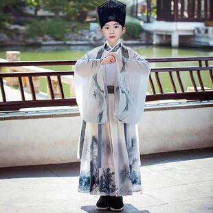 男童汉服春秋唐朝服装李白唐装小男孩古装诗人书生古诗朗诵演出服