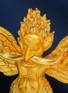 金翅大鹏鸟佛像摆件喇荣同款4寸全鎏金莲花座护法佛像大鹏金翅鸟