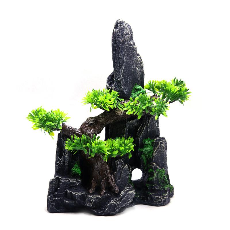 新款直销大型鱼缸仿真假山造景装饰石头布景水族箱大小树脂摆件躲