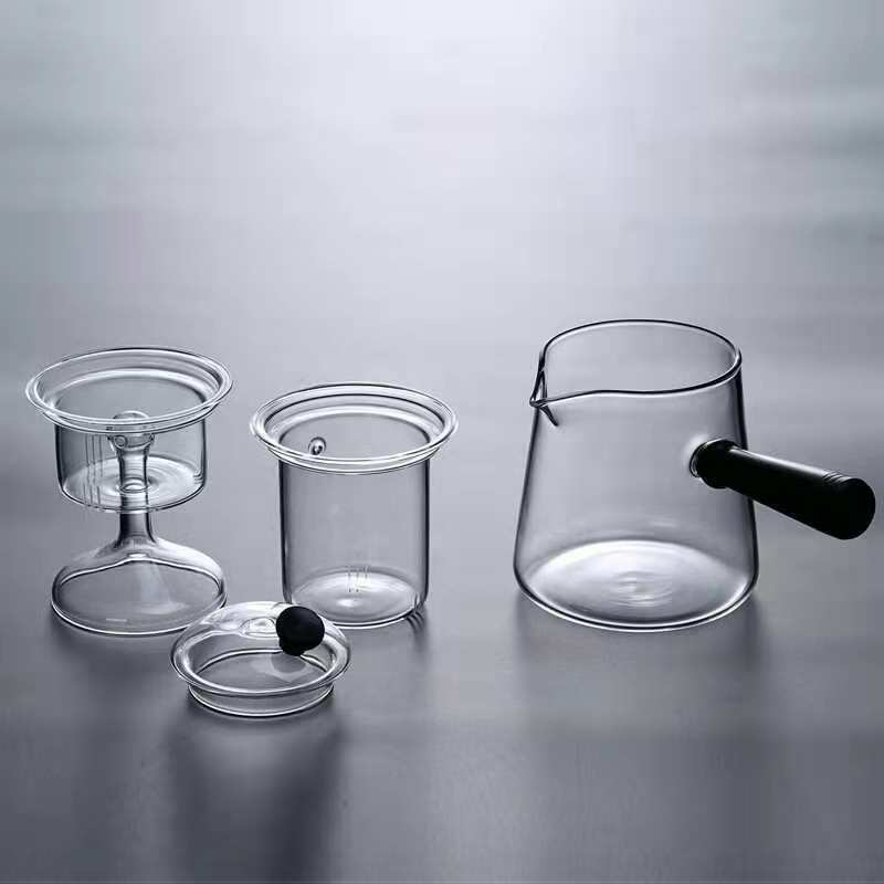 黑檀木侧把玻璃壶煮茶器 电陶炉加热茶具茶器蒸煮两用玻璃器皿