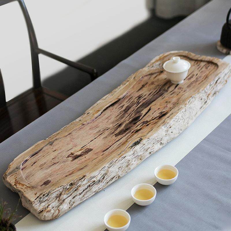天然家用木化石茶盘 整块树化玉小号茶台 简约非乌金石泡茶海