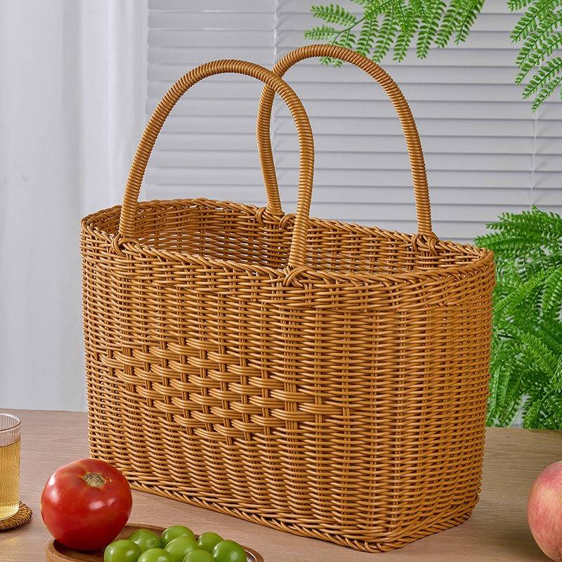 买菜手提篮家用野餐竹篮手工藤编竹编塑料菜篮子洗澡篮编织收纳筐