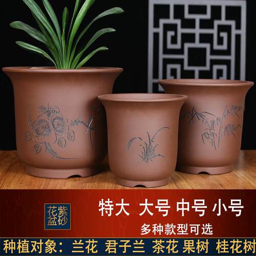 宜兴紫砂花盆紫砂兰花盆大口径君子兰盆兰草专用盆陶瓷花盆特大号