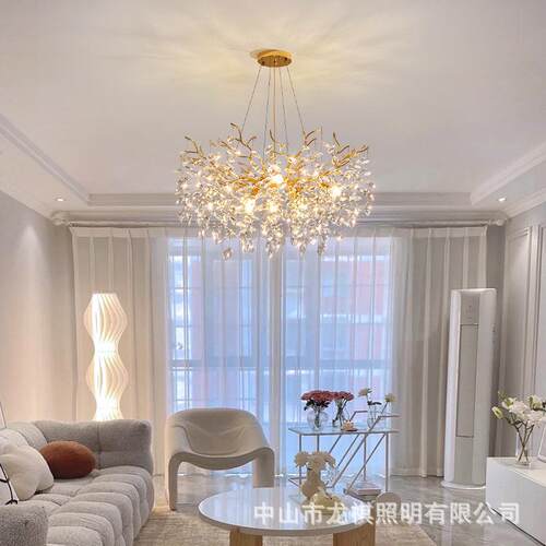 法式轻奢水晶吊灯餐厅水滴树枝创意奢华别墅客厅豪华铝材枝形吊灯