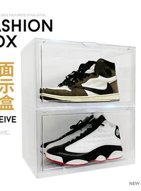 鞋柜收纳毒球鞋盒/aj侧开 门透明展示收藏磁铁吸压克力箱塑料 防