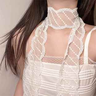 夏天遮盖颈部遮疤神器颈纹饰品脖子蕾丝颈饰丝巾长条三角围巾领巾