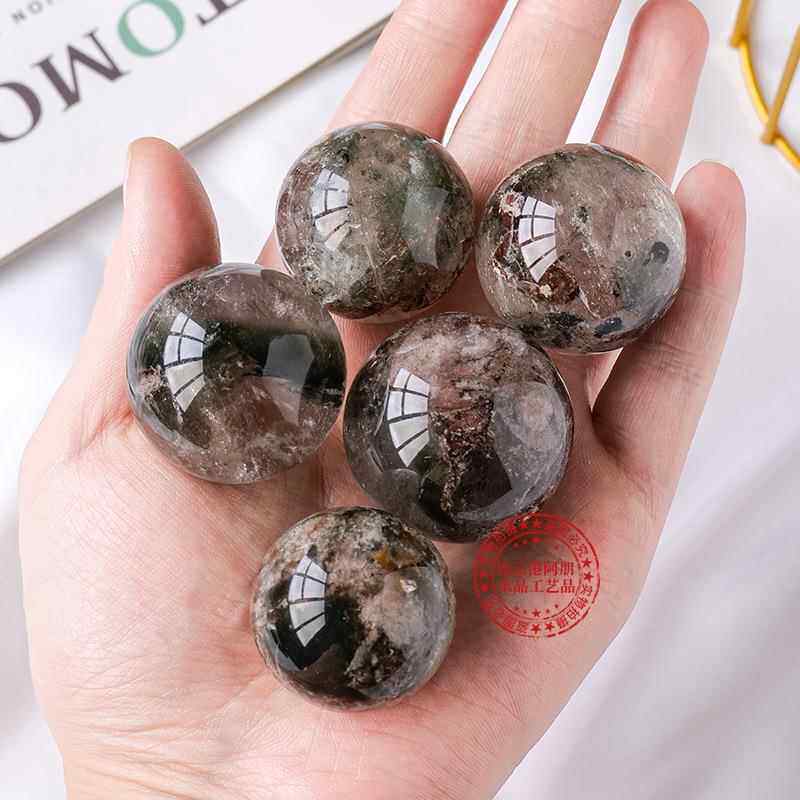 天量绿幽灵水然绿幽水晶球摆件原石打磨消磁灵能球家居桌面装石饰