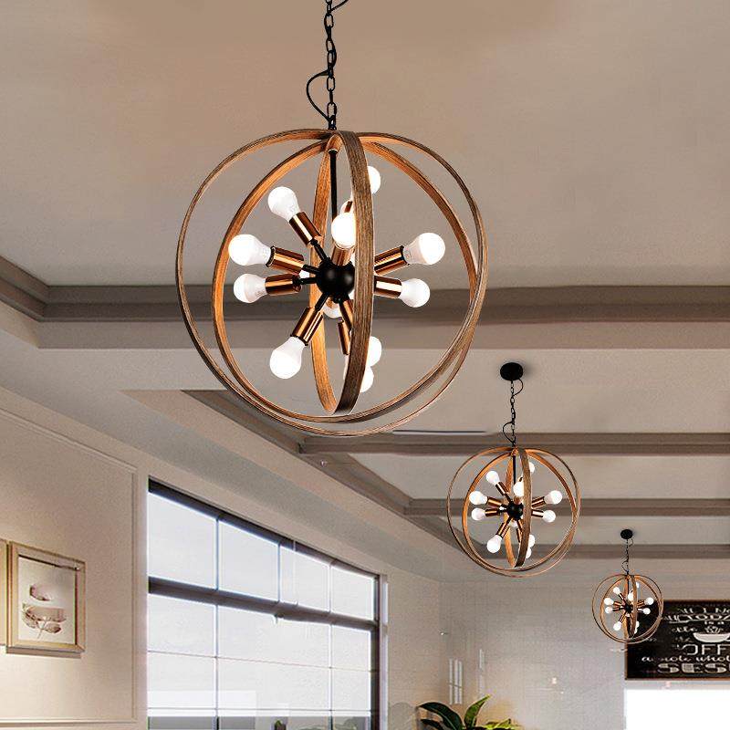 美式复古厅铁艺吸顶吊灯家用卧l室e多头照d明灯具木复古吊灯艺客