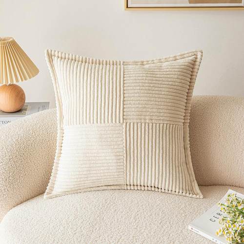 灯芯绒田字格纯色枕套简约抱枕被