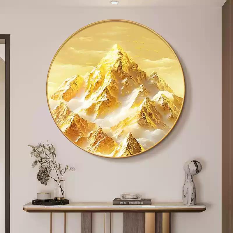 日照金山玄关装饰画背有靠山沙发背景墙挂画寓意客厅餐厅圆形壁画
