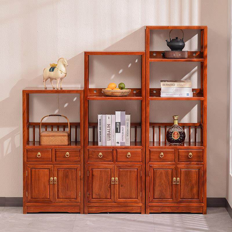 刺猬紫檀小书架三件套组合实木置物架红木中式花梨木展示柜收纳柜