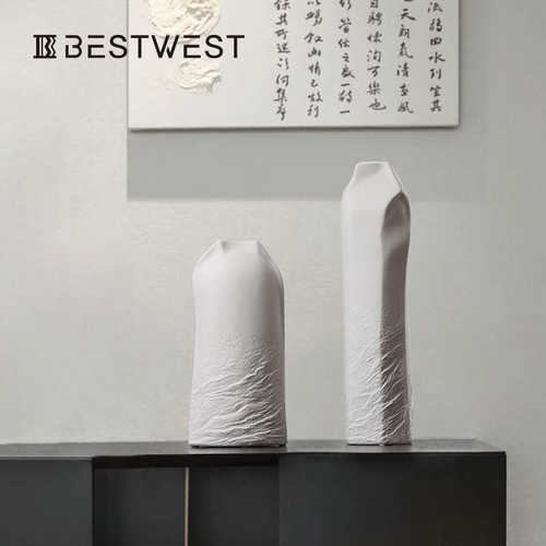 Best west 白色陶瓷花瓶高级感现代简约高颜值复古摆件细口花器